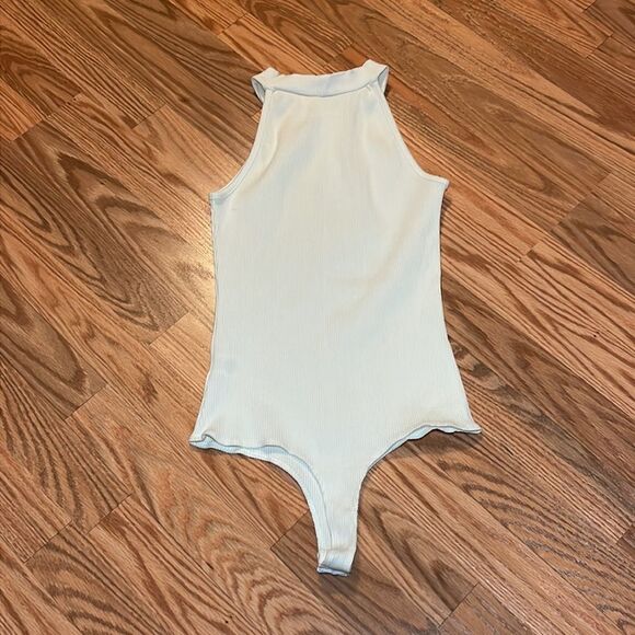 Cream High Neck Sleeveless Ribbed Bodysuit, Dina Be, Minimalist, XS - Picture 7 of 7